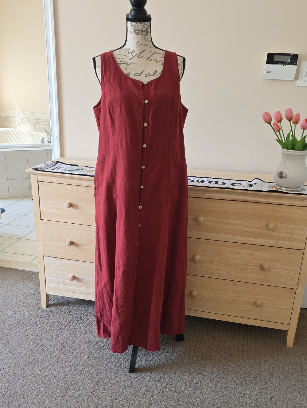 Sleeveless Red Button-Front Maxi Dress